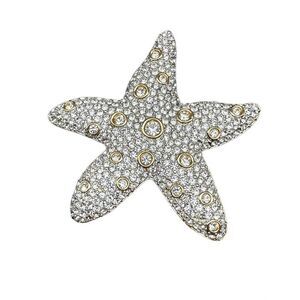 Swarovski signed gold tone clear stone starfish sea star brooch pin